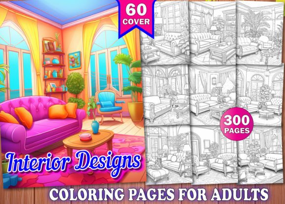 Download 300 Interior Designs Coloring Pages KDP - Designs Collection