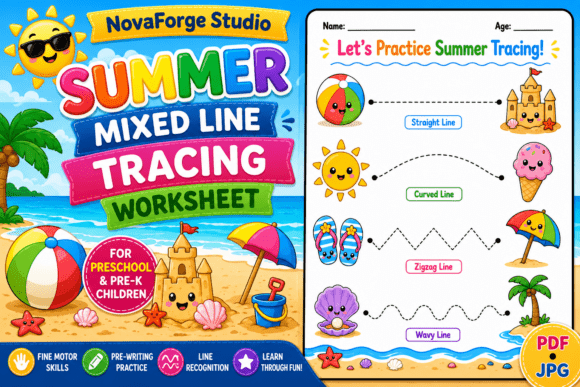 Download Summer Mixed Line Tracing Worksheet - Tracing Collection