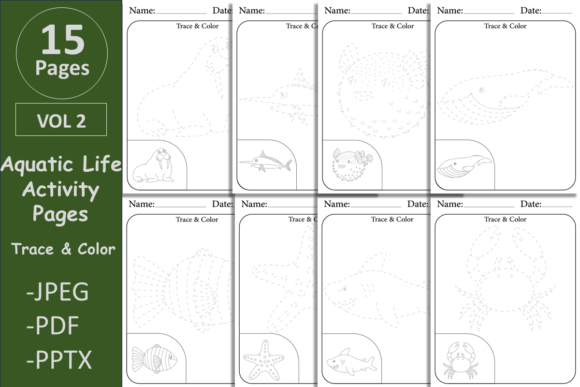 Download Tracing &amp; Coloring Pages. Aquatic Life - Tracing Collection
